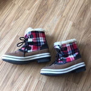 Plaid Fur Winter Boots